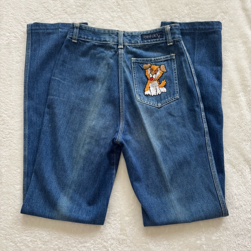 Vintage 70’s Faded Glory Jeans Puppy Dog Embroidered Pocket Size 7 Very Rare - Picture 2 of 16